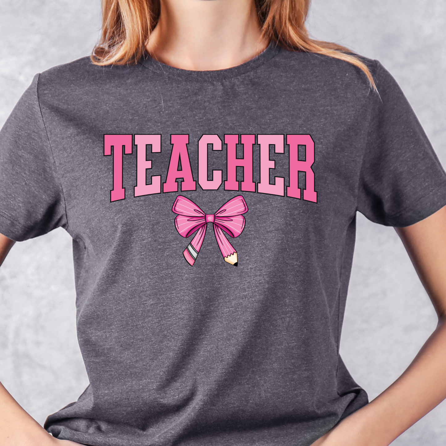 Teacher Pencil Bow (Pink) - Clear Film Transfer