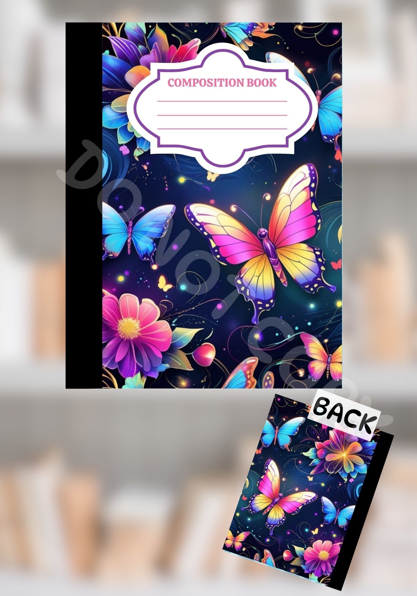 Neon Butterfly Garden Composition Notebook